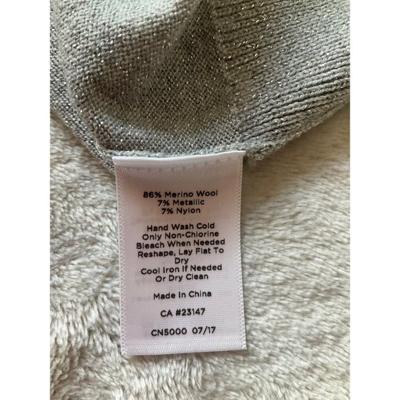 New w/tagsTalbots Sz.Medium Muted Silver Metallic Sweater Cowl Merino Wool - Picture 5 of 10